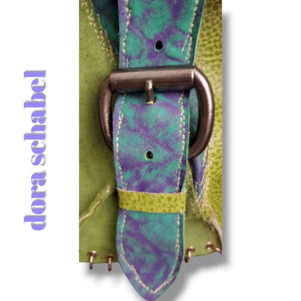 DORA SCHƏBAL Green, Blue,& Purple Leather Crossbody Bag with Wire Embellishment - Picture 4 of 10